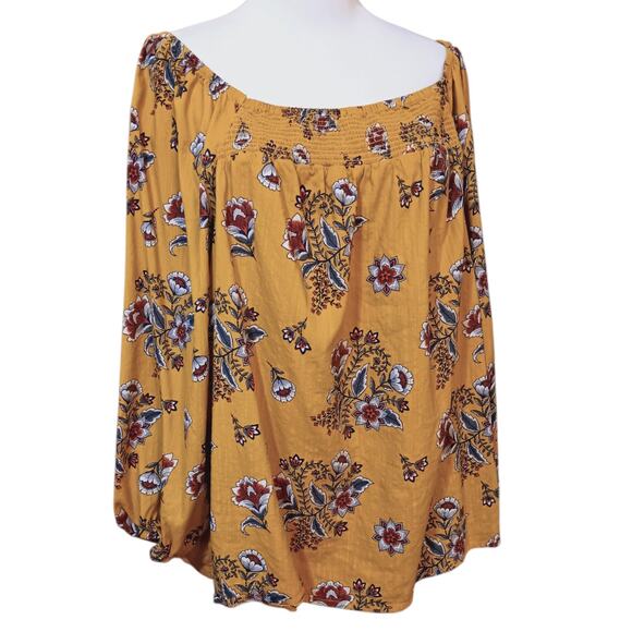 ST. JOHN'S BAY Smocked Boho Floral Blouse Top Plus 3X Square Neck Cotton Blend - Picture 7 of 8